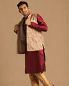 alt message - Manyavar Men Grey Jacket With Multicolor Floral Prints image number 1